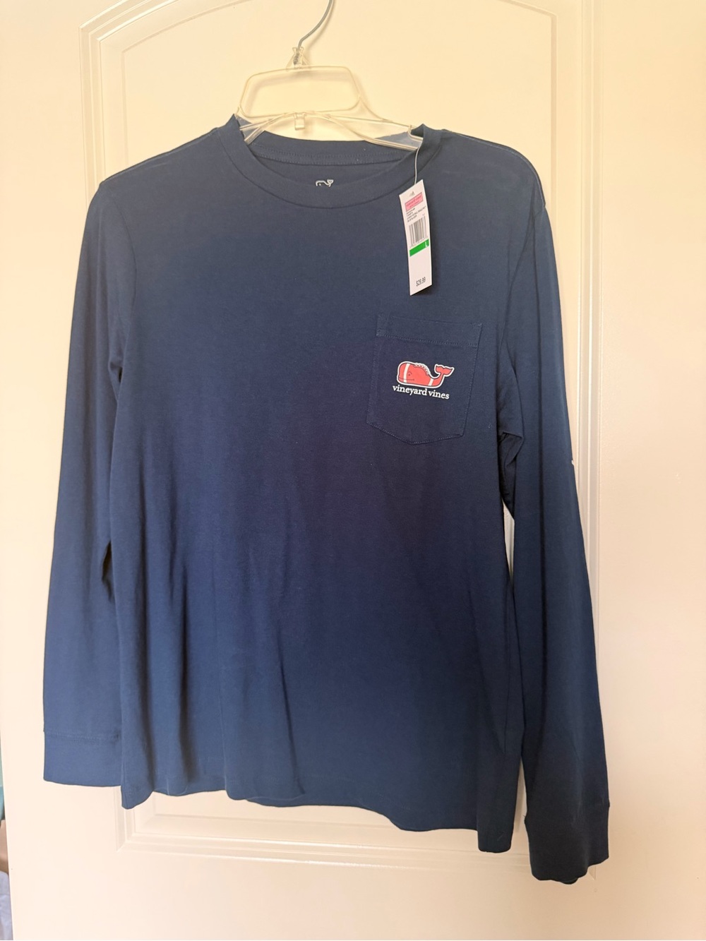 NWT Football Vineyard Vines Navy Long-Sleeve Pocket Tee with Whale Logo